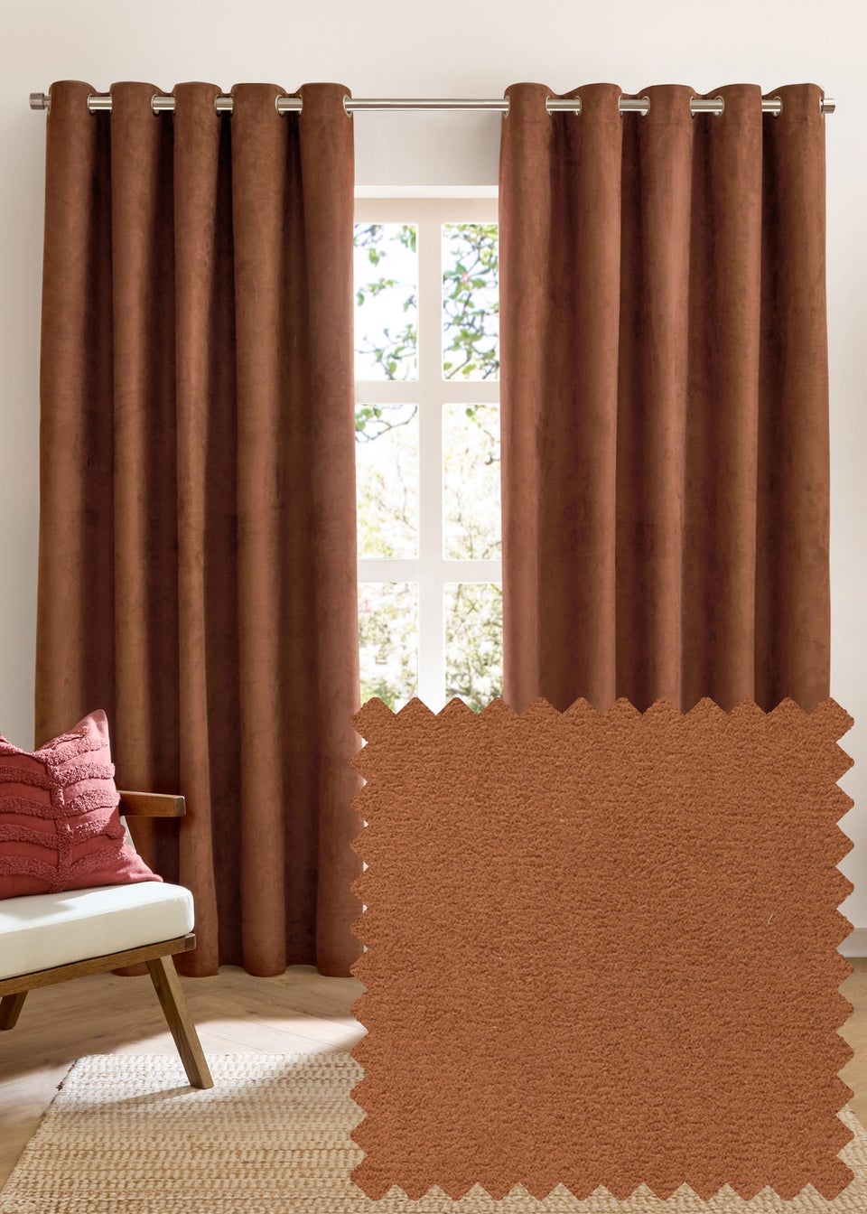 Furn Verso Reversible Suede-look Blackout Eyelet Curtain Pair Cinnamon