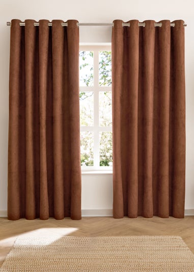 Furn Verso Reversible Suede-look Blackout Eyelet Curtain Pair Cinnamon