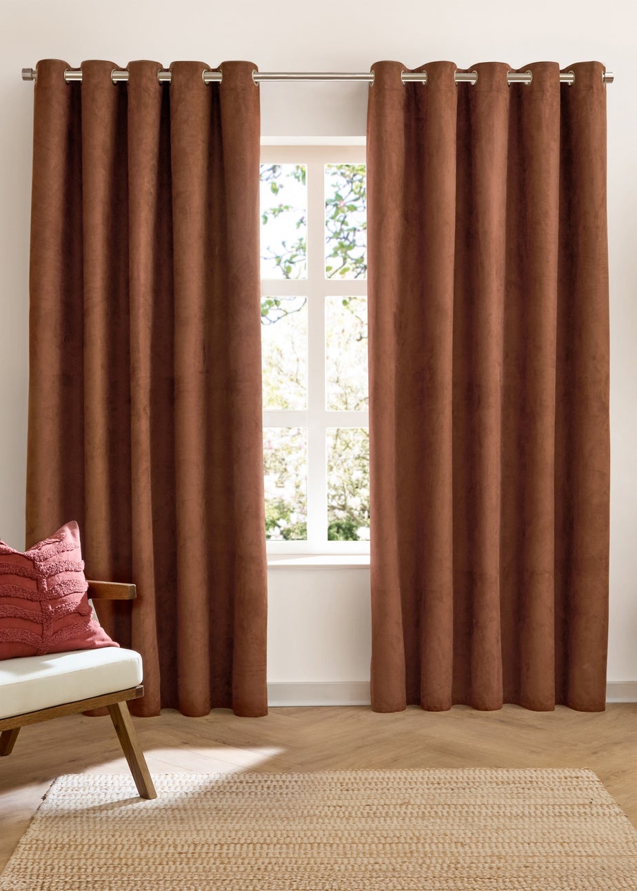 Furn Verso Reversible Suede-look Blackout Eyelet Curtain Pair Cinnamon