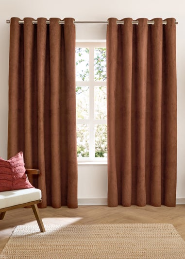 Furn Verso Reversible Suede-look Blackout Eyelet Curtain Pair Cinnamon