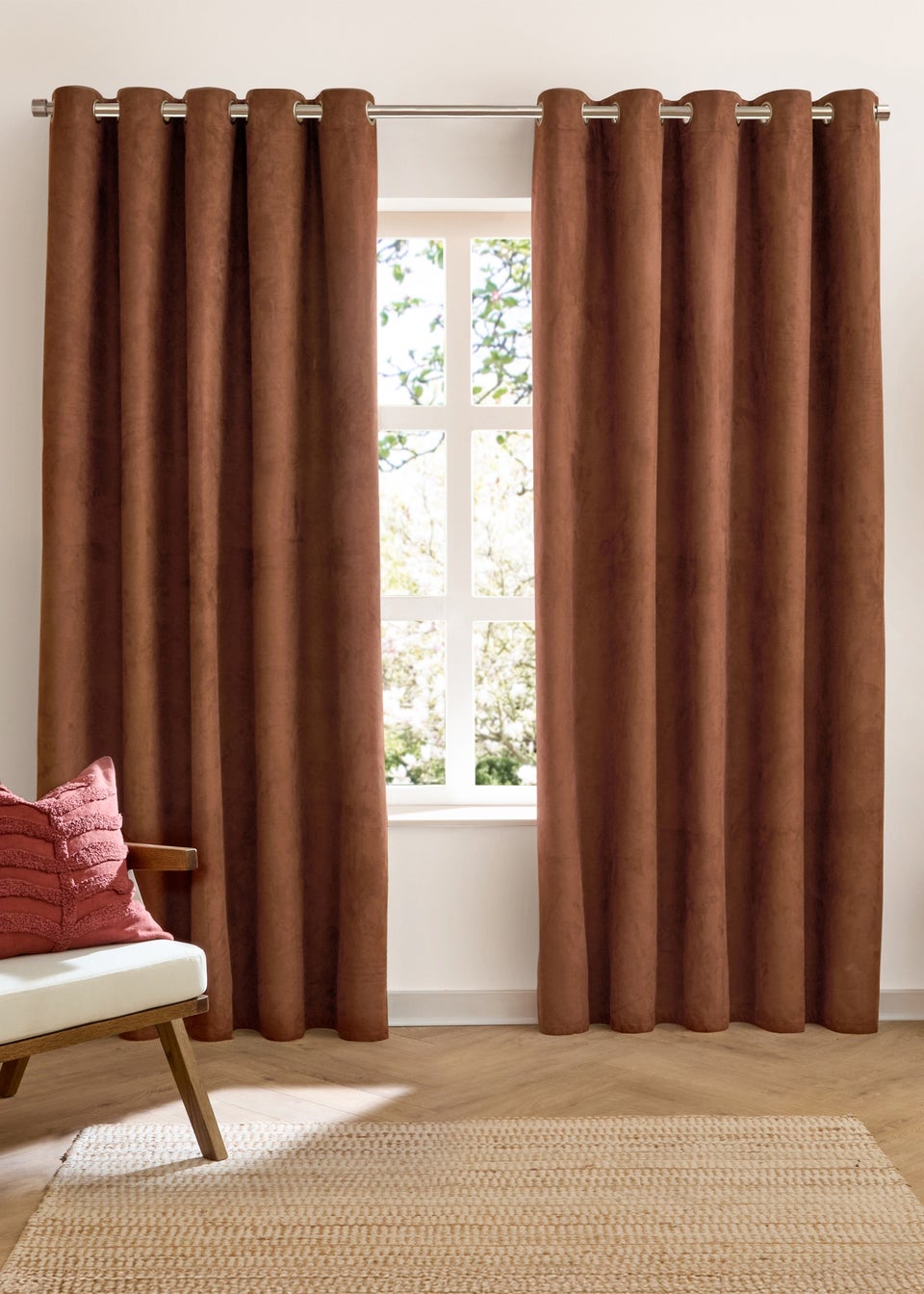 Furn Verso Reversible Suede-look Blackout Eyelet Curtain Pair Cinnamon