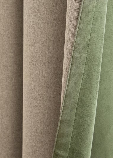 Furn Verso Reversible Suede-look Blackout Eyelet Curtain Pair Green