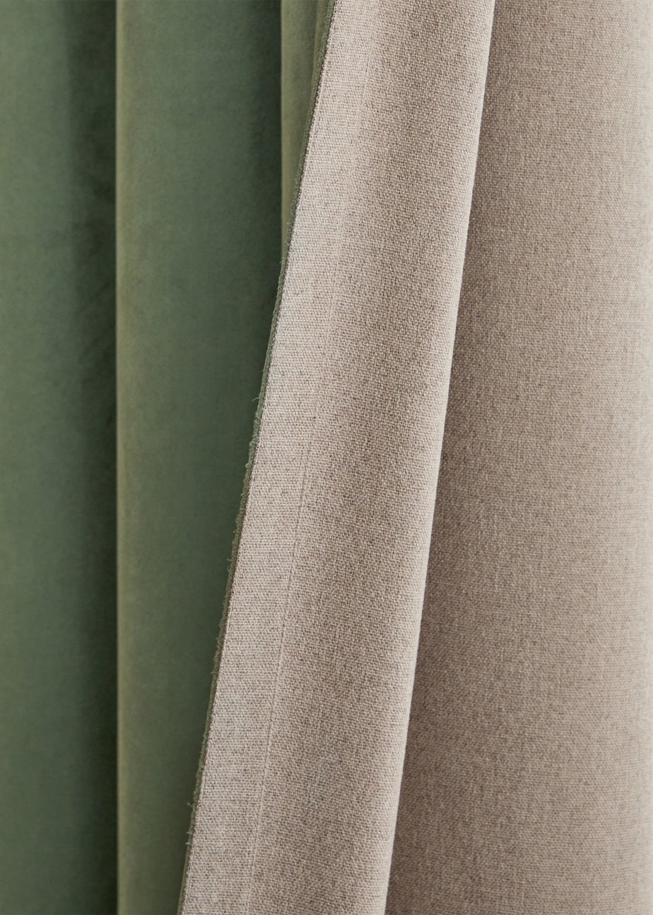 Furn Verso Reversible Suede-look Blackout Eyelet Curtain Pair Green