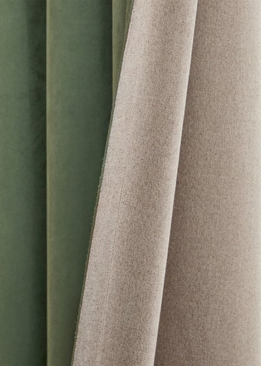 Furn Verso Reversible Suede-look Blackout Eyelet Curtain Pair Green