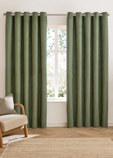 Furn Verso Reversible Suede-look Blackout Eyelet Curtain Pair Green