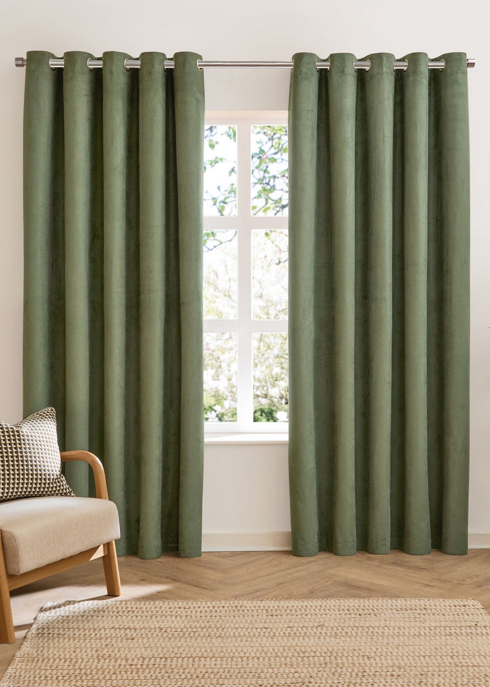 Furn Verso Reversible Suede-look Blackout Eyelet Curtain Pair Green