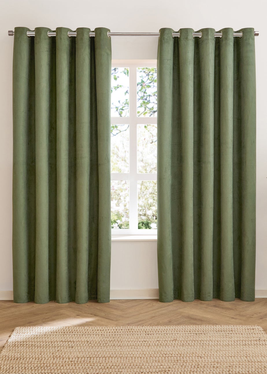 Furn Verso Reversible Suede-look Blackout Eyelet Curtain Pair Green