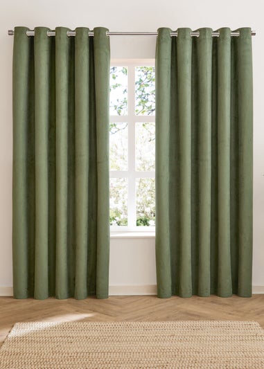 Furn Verso Reversible Suede-look Blackout Eyelet Curtain Pair Green