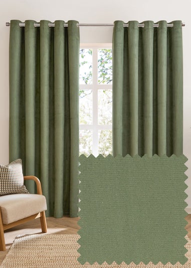 Furn Verso Reversible Suede-look Blackout Eyelet Curtain Pair Green