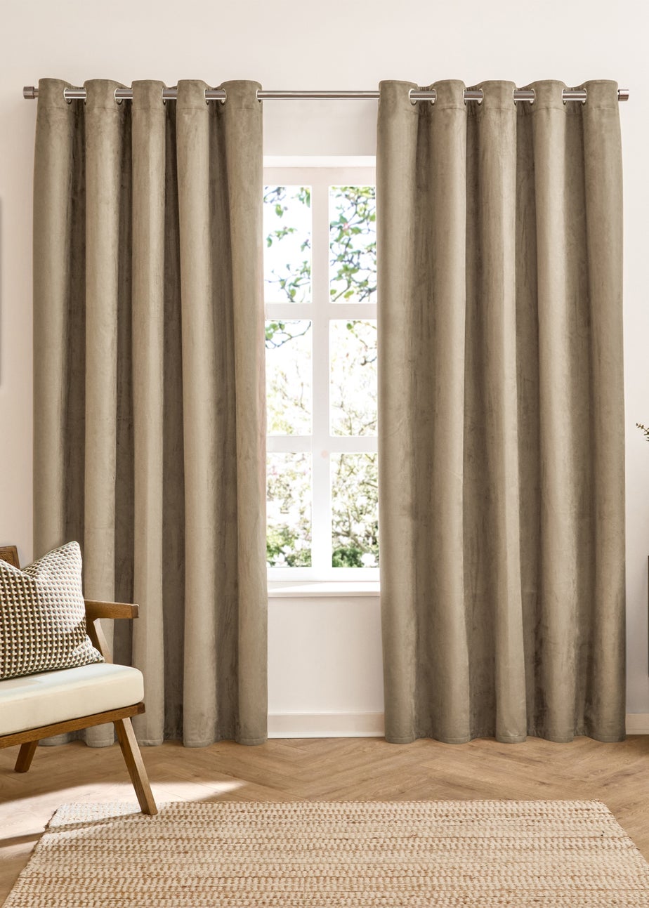 Furn Verso Reversible Suede-look Blackout Eyelet Curtain Pair Mocha