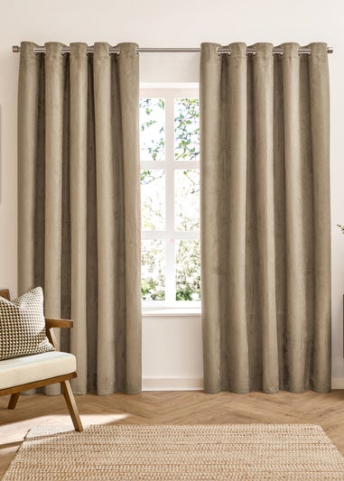 Furn Verso Reversible Suede-look Blackout Eyelet Curtain Pair Mocha