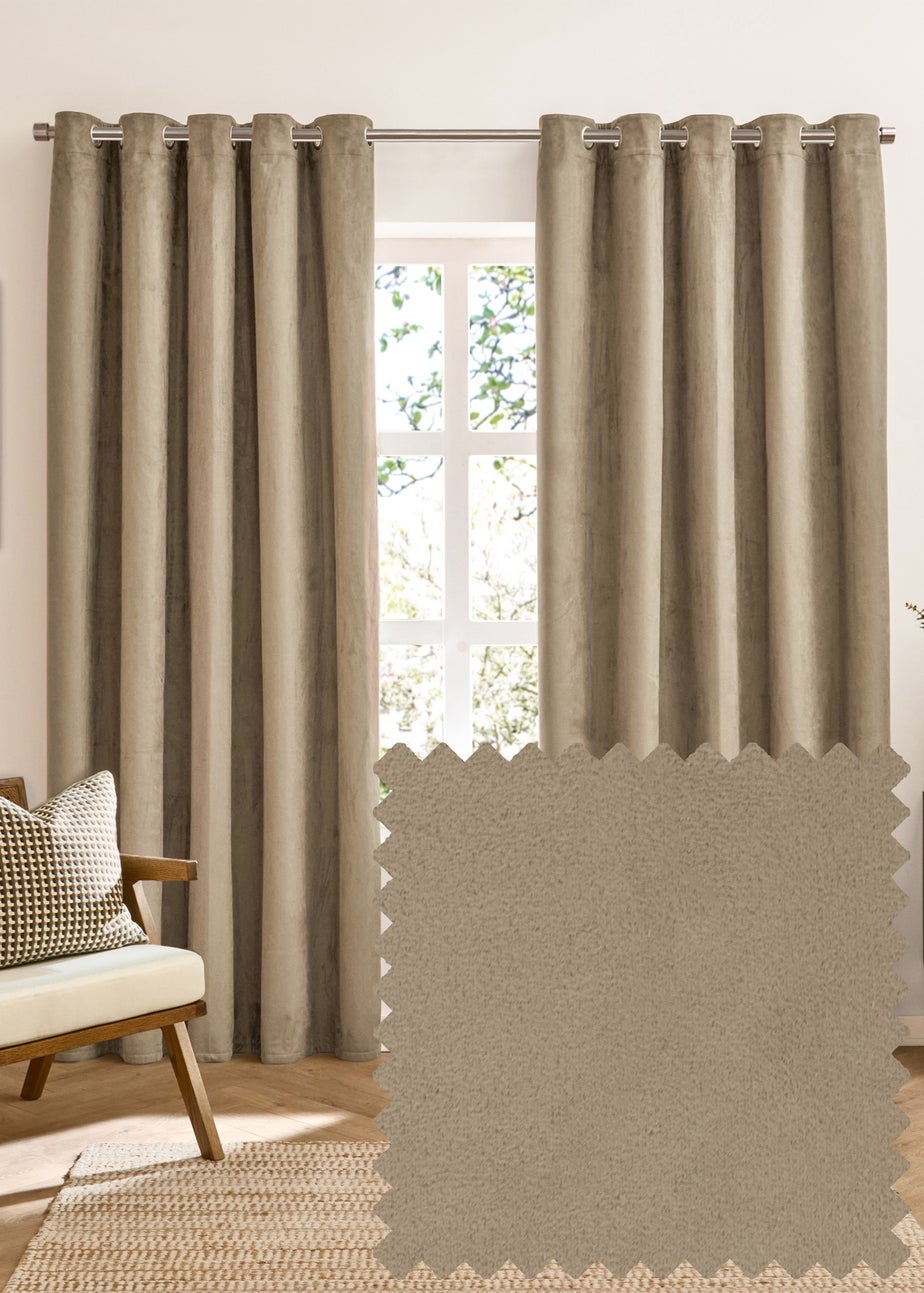 Furn Verso Reversible Suede-look Blackout Eyelet Curtain Pair Mocha