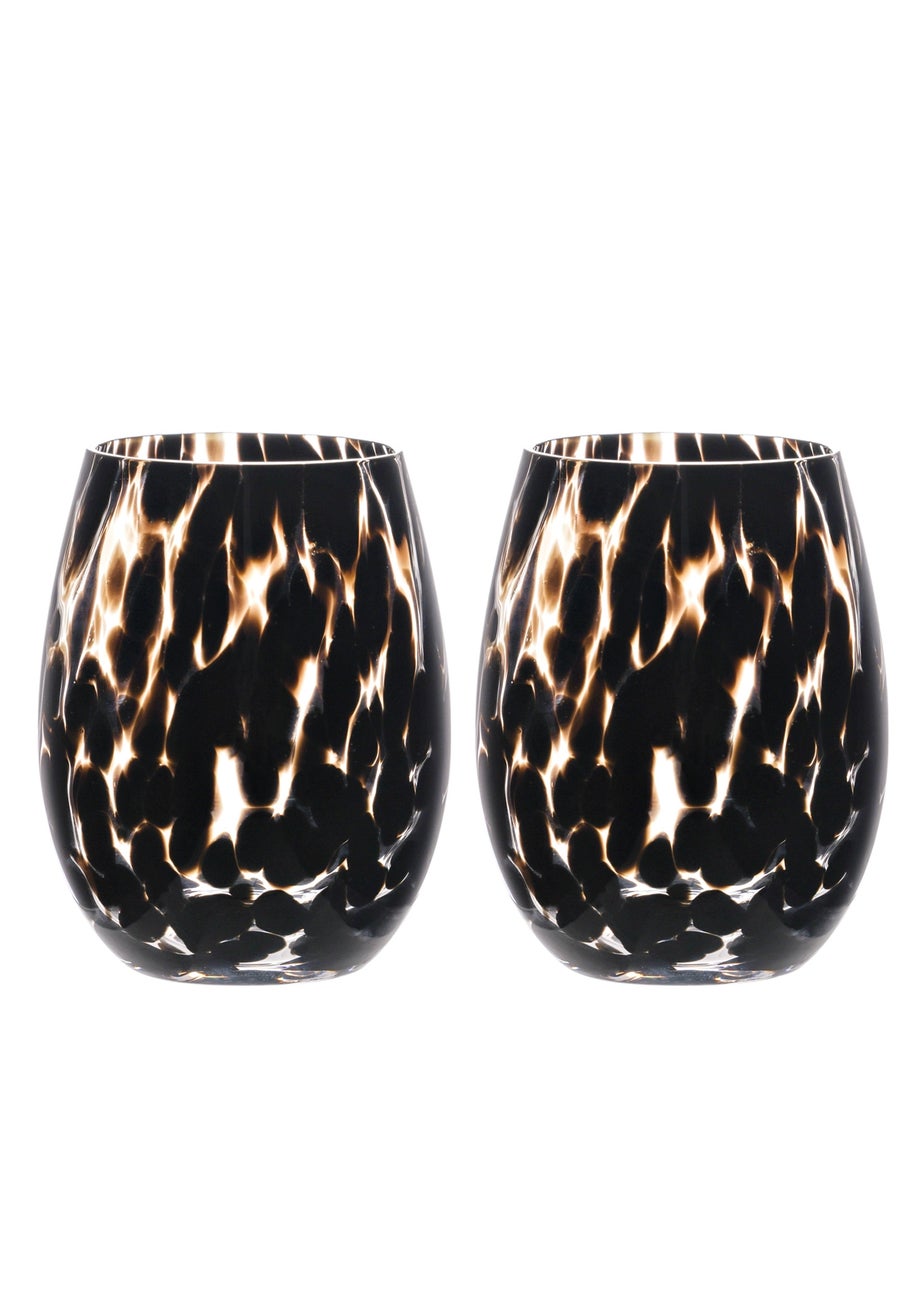 Hestia Set of 2 Dark Brown Tortoise Shell Tumbler Glasses