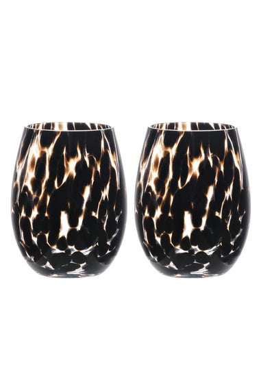 Hestia Set of 2 Dark Brown Tortoise Shell Tumbler Glasses