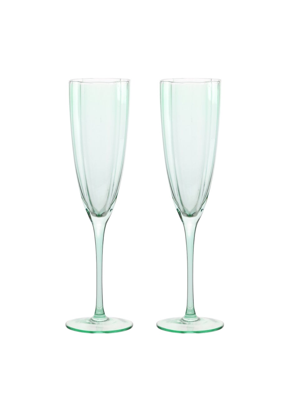 Hestia Set of 2 Scallop Champagne Glasses Green