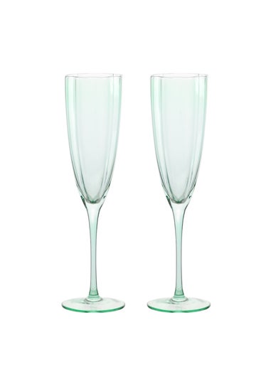 Hestia Set of 2 Scallop Champagne Glasses Green