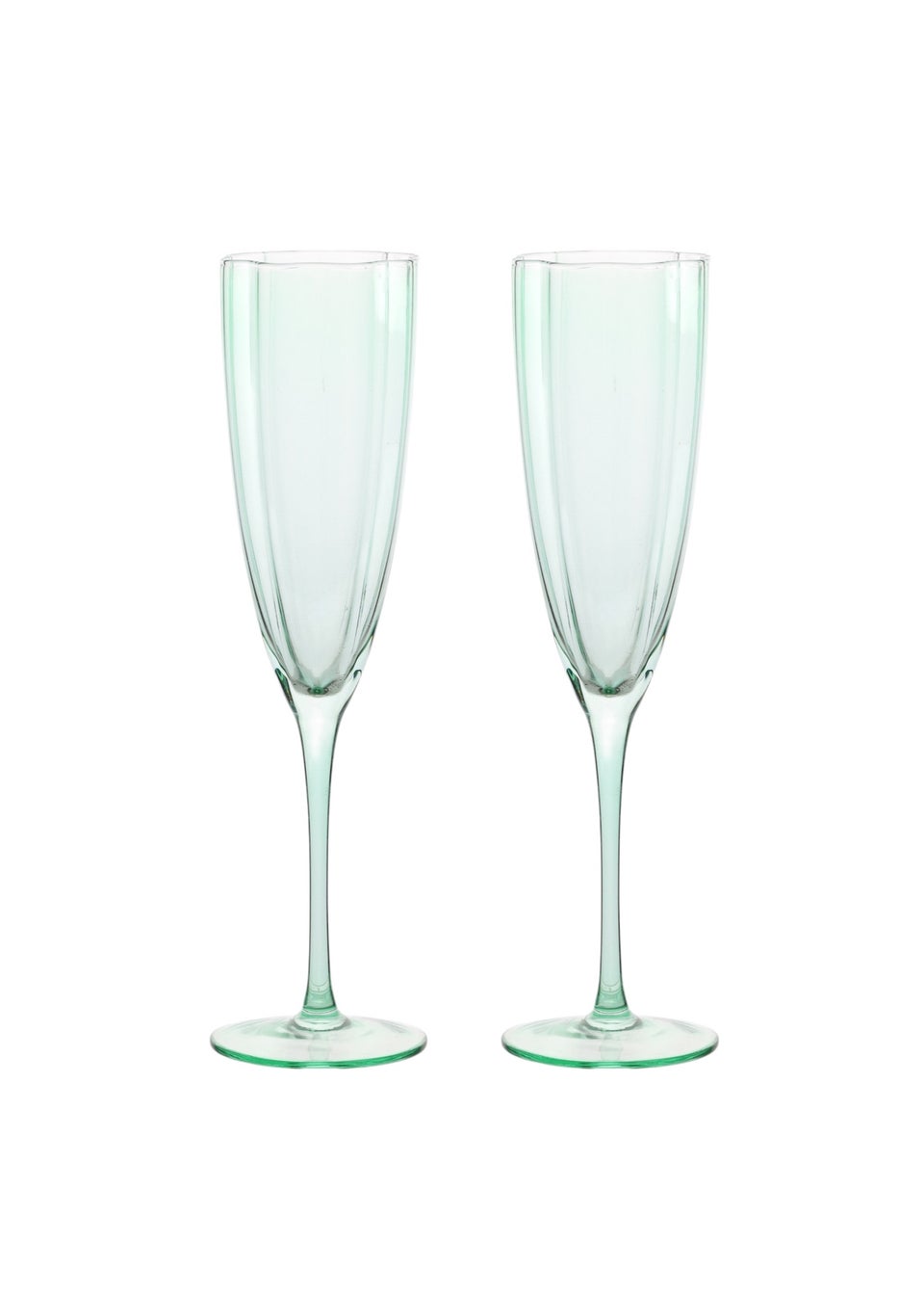 Hestia Set of 2 Scallop Champagne Glasses Green