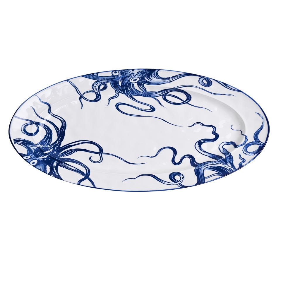 Hestia Blue Oval Plate Octopus Design