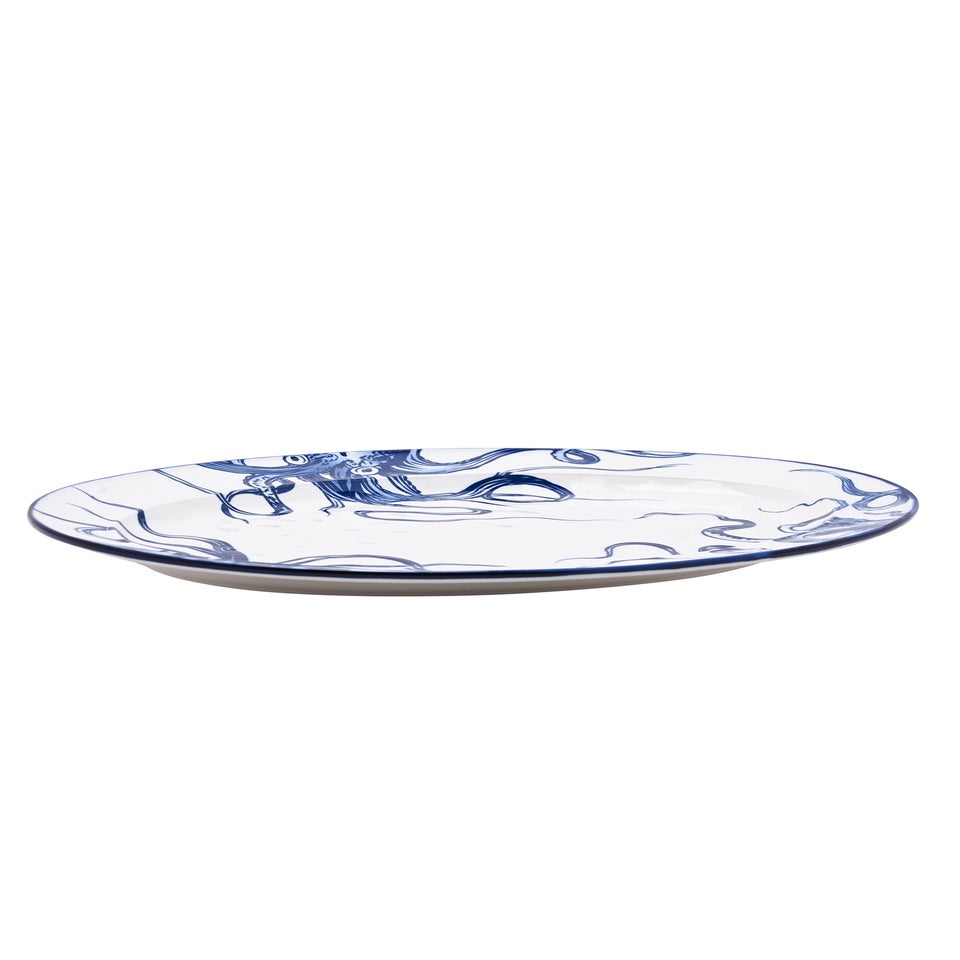 Hestia Blue Oval Plate Octopus Design