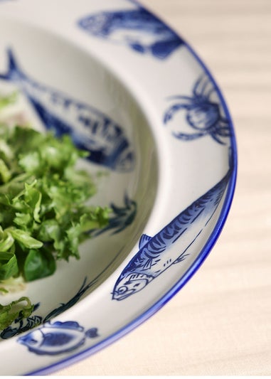 Hestia Blue Deep Bottom Plate Fish Design