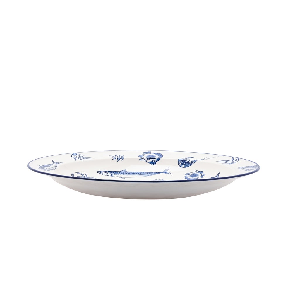 Hestia Blue Deep Bottom Plate Fish Design