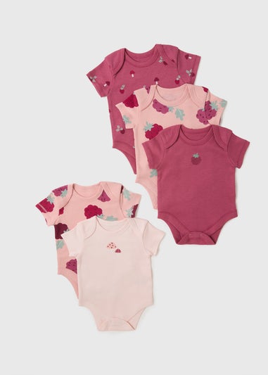 5 Pack Baby Pink Raspberry Bodysuits (Newborn-23mths)