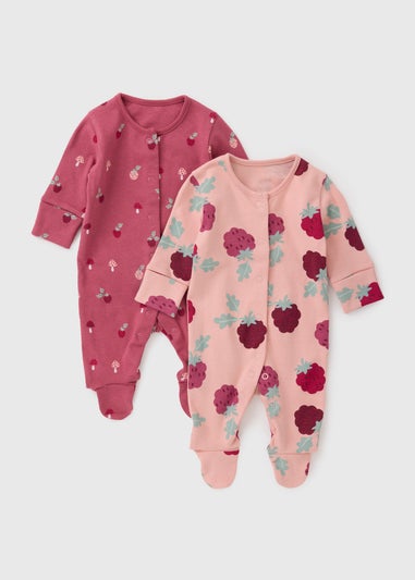 2 Pack Baby Pink Raspberry Sleepsuit (Newborn-23mths)