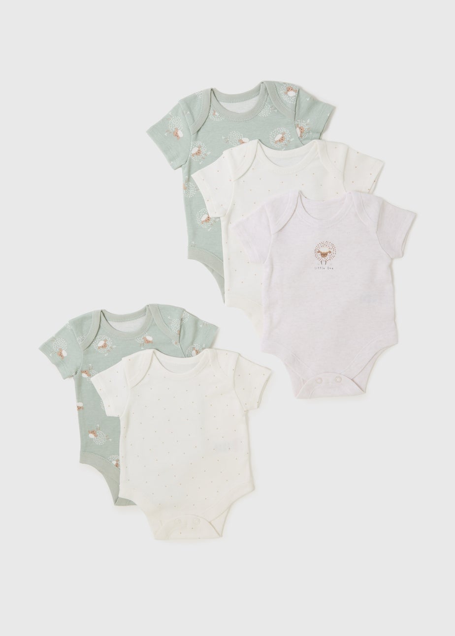 5 Pack Baby Green Sheep Bodysuits (Newborn-23mths)