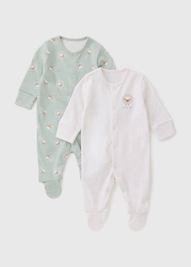2 Pack Baby Green Sheep Sleepsuits (Newborn-23mths)