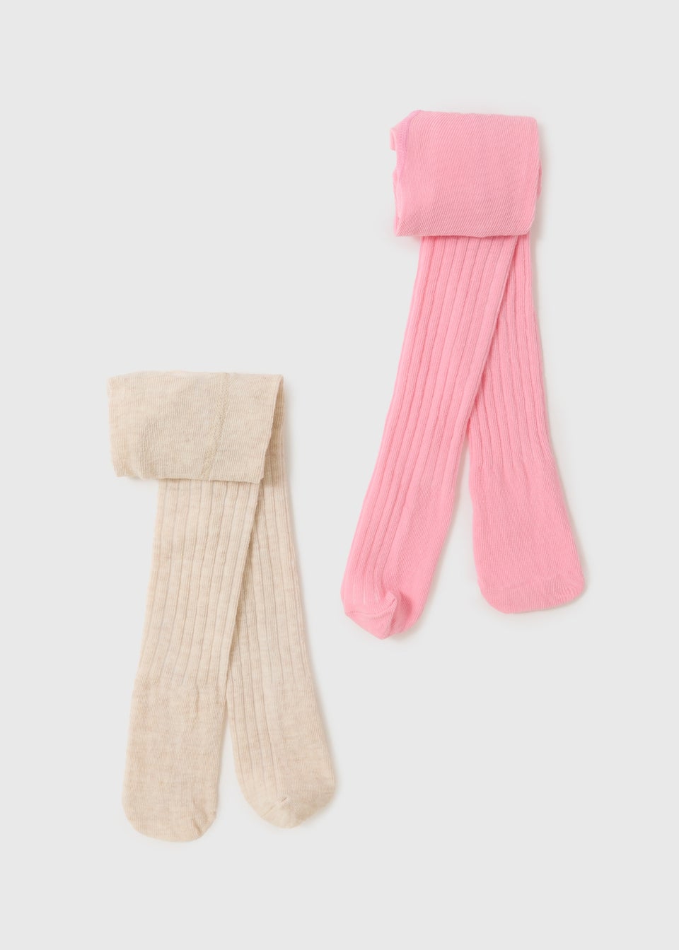 2 Pack Baby Pink Ribbed Tights (Newborn-23mths)