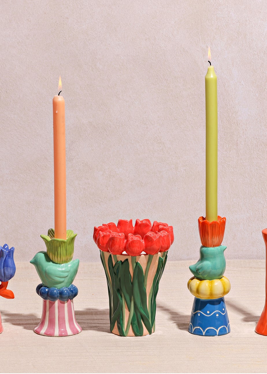 Hestia Bird & Green Flower Candle Holder