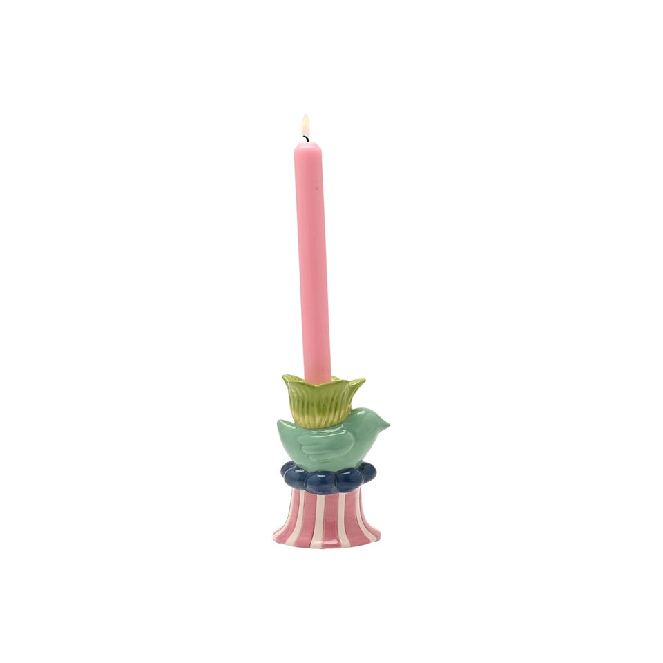 Hestia Bird & Green Flower Candle Holder