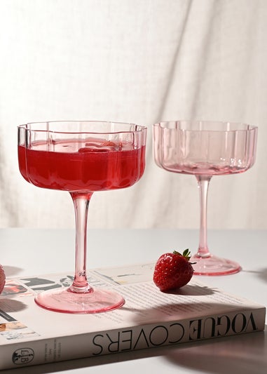 Hestia Bright Pink Scalloped Martini Glasses Set of 2