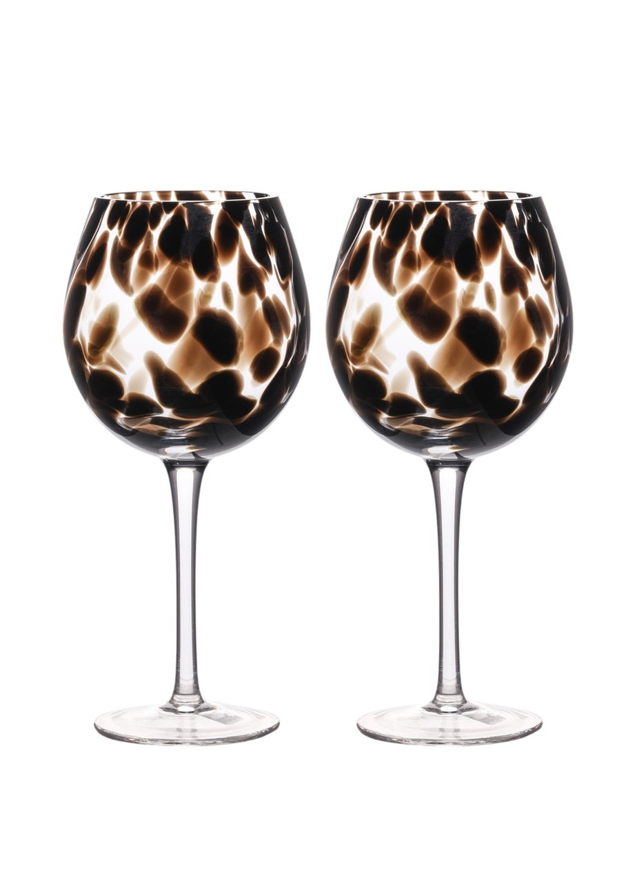 Hestia Set of 2 Dark Brown Tortoise Shell Wine Glasses