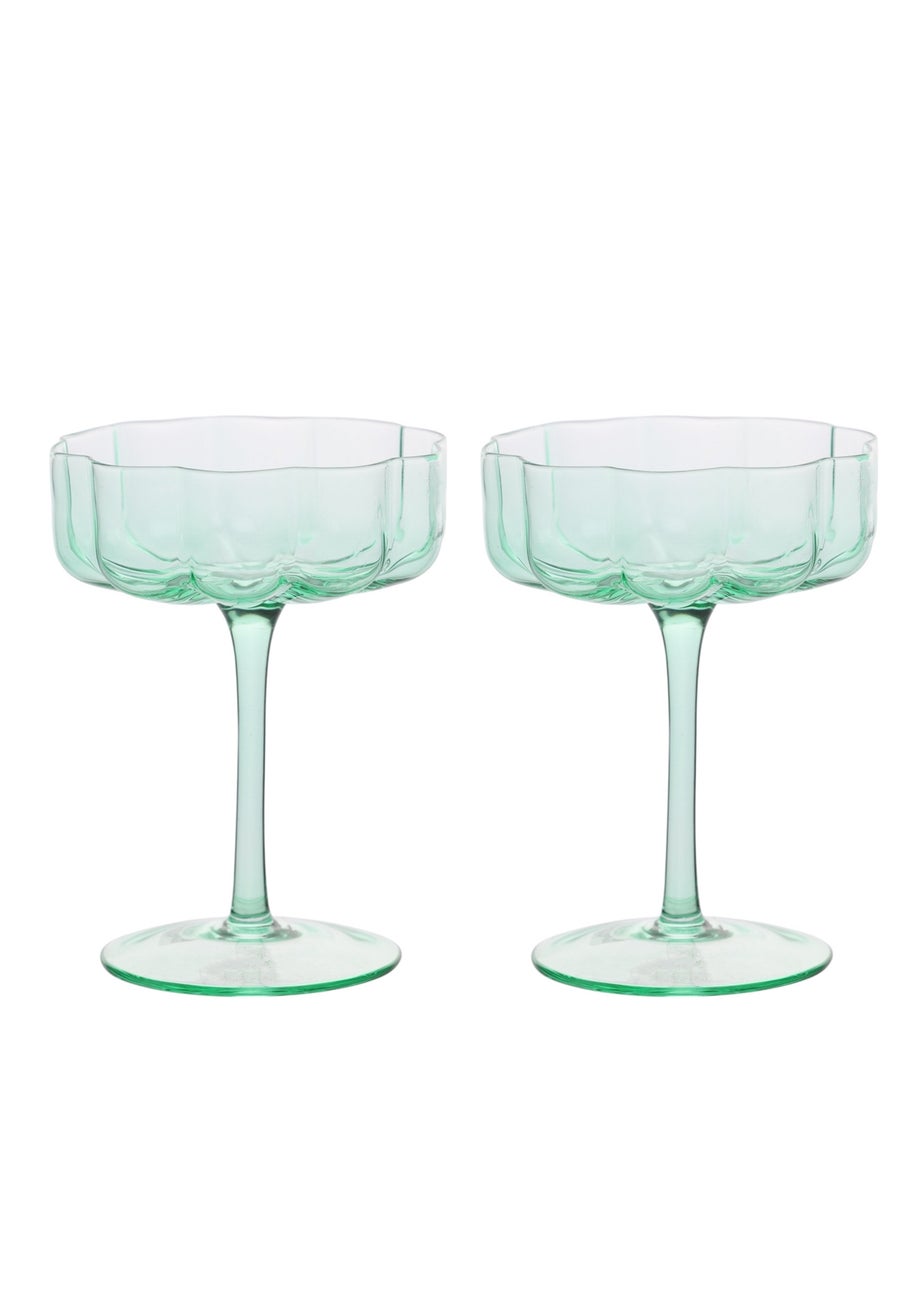Hestia Green Scallop Saucer Glasses Set of 2