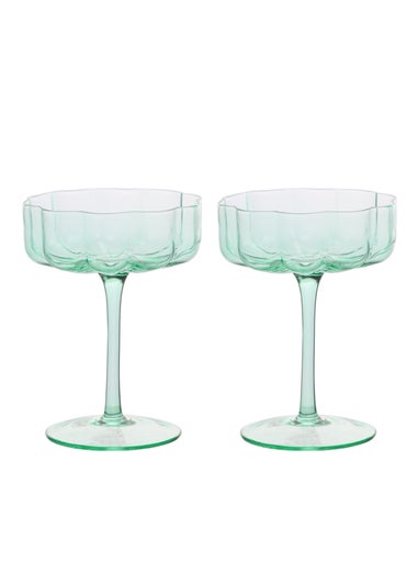 Hestia Green Scallop Saucer Glasses Set of 2