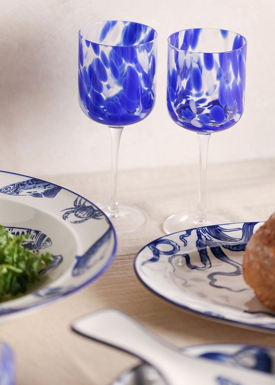 Hestia Blue Tortoise Shell Wine Glasses Set of 2