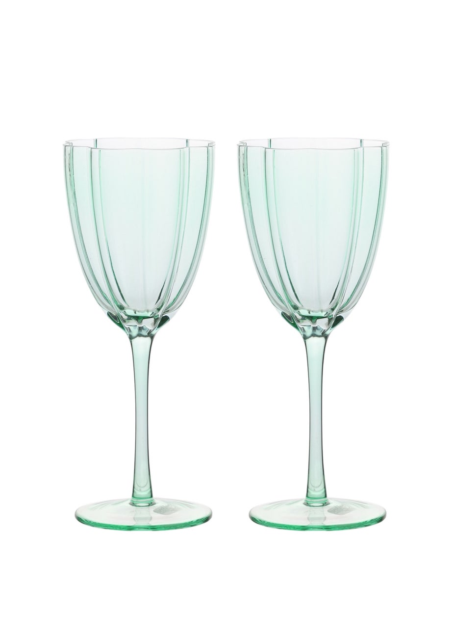 Hestia Scallop Wine Glasses Green Set of 2
