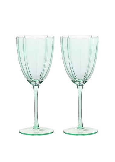 Hestia Scallop Wine Glasses Green Set of 2