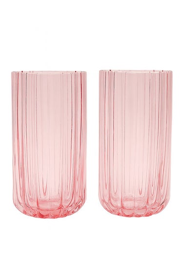 Hestia Bright Pink Scalloped Glass Tumblers Large Set of 2