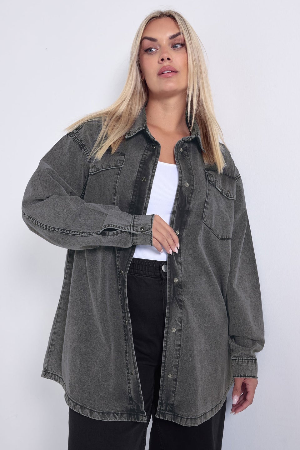 Yours Curve Black Washed Western Denim Shirt