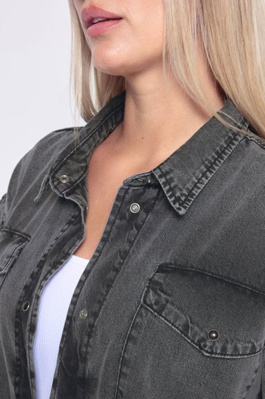 Yours Curve Black Washed Western Denim Shirt