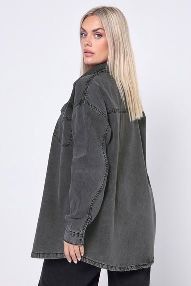 Yours Curve Black Washed Western Denim Shirt