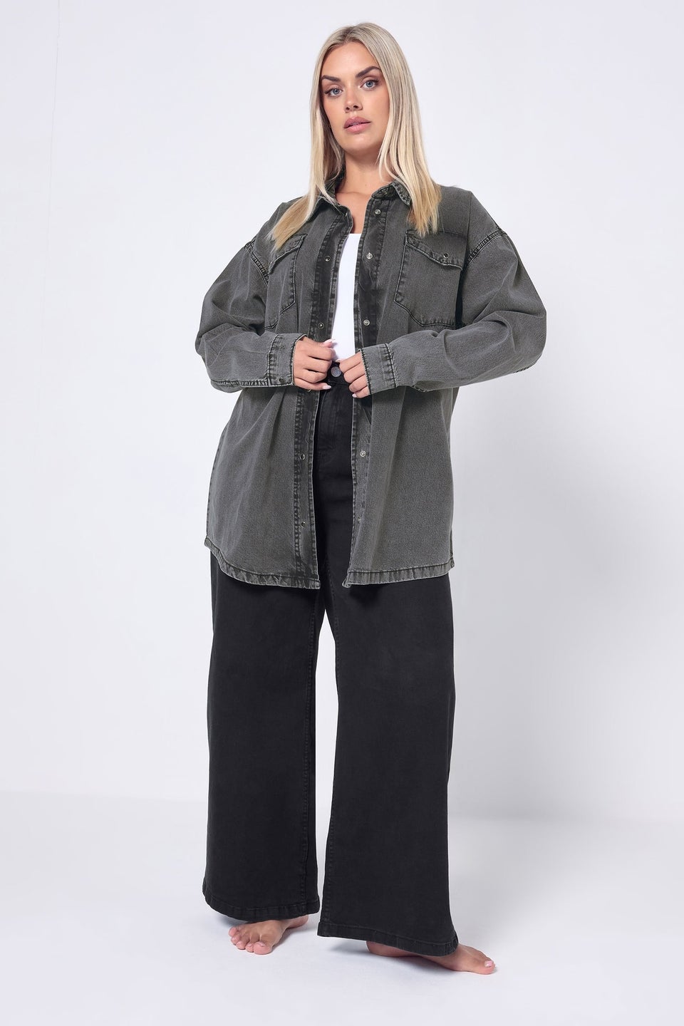 Yours Curve Black Washed Western Denim Shirt