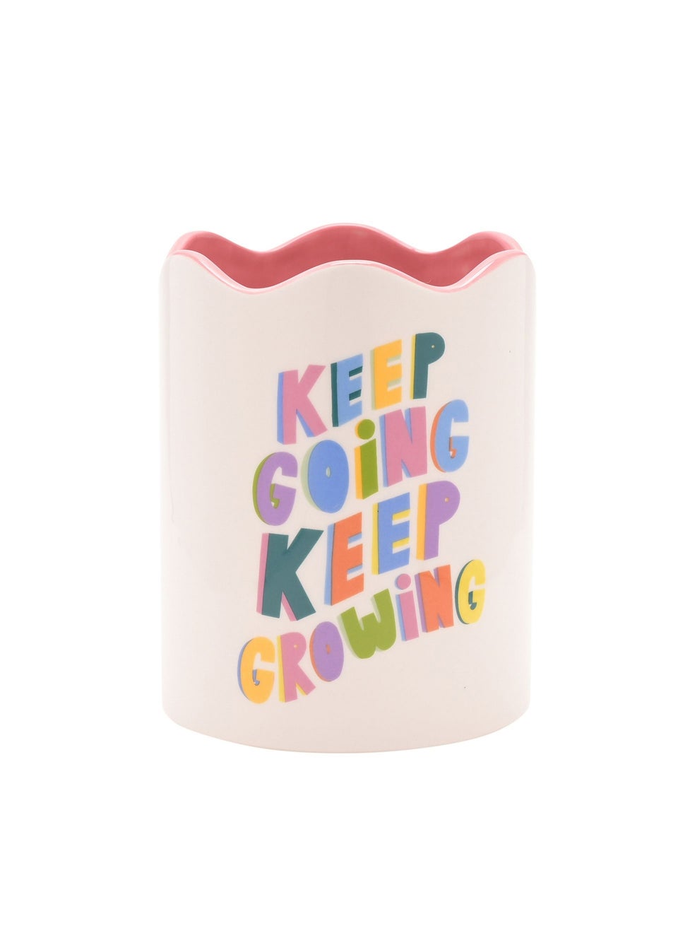 Raspberry Blossom Multi-coloured Plant Pot Keep Growing Saying