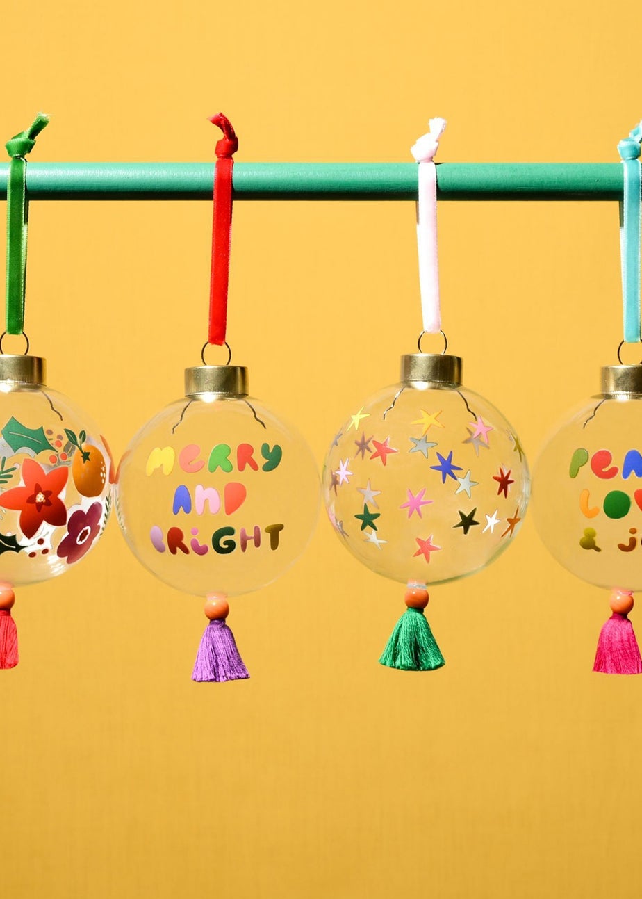 Raspberry Blossom Multi-coloured Glass Baubles Set of 4