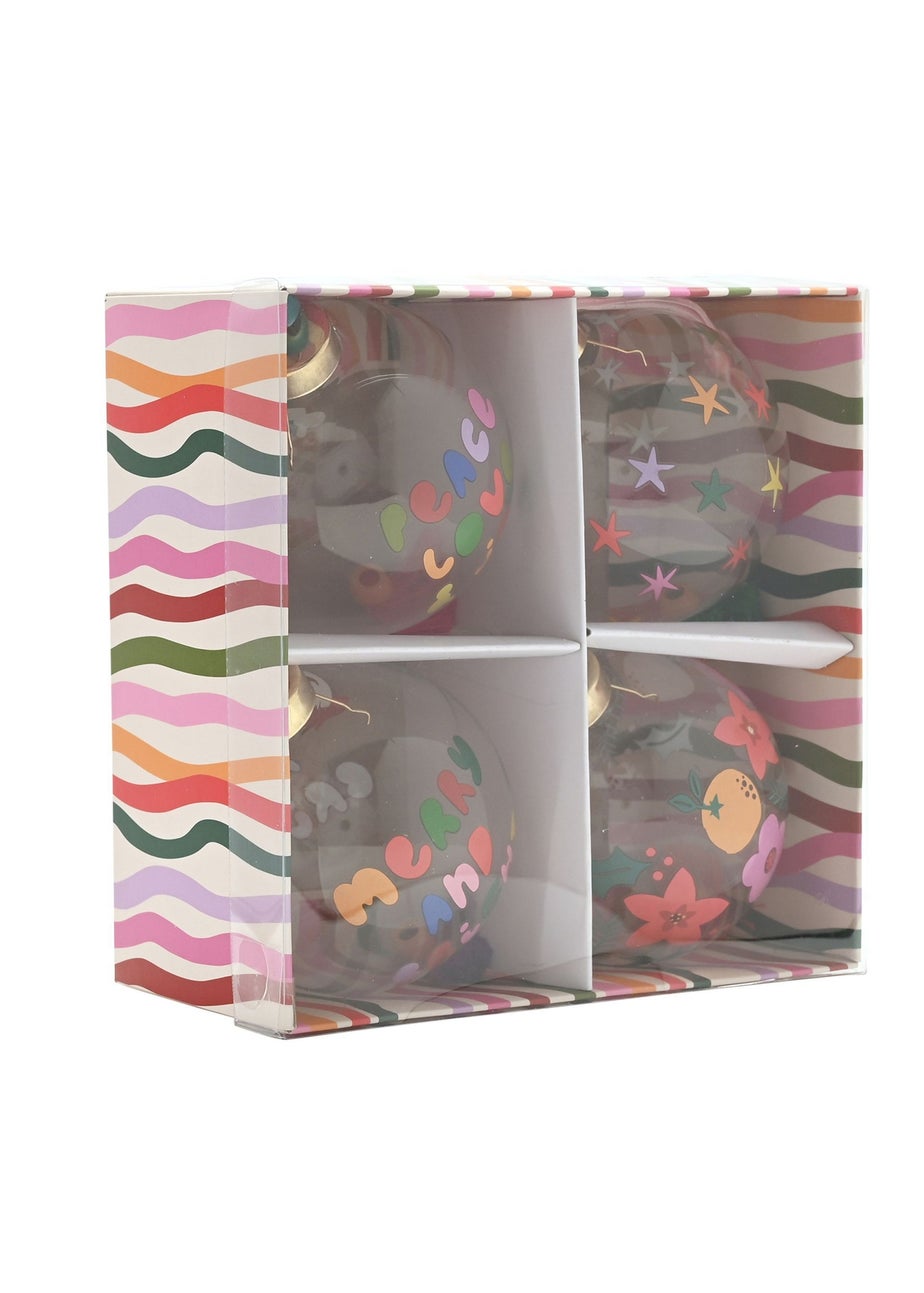 Raspberry Blossom Multi-coloured Glass Baubles Set of 4