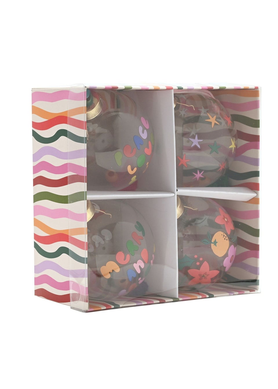 Raspberry Blossom Multi-coloured Glass Baubles Set of 4