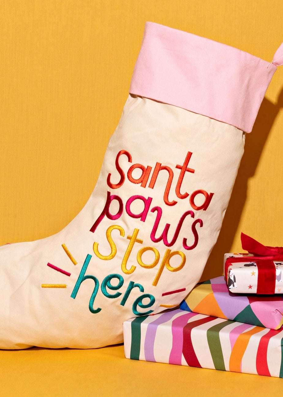 Raspberry Blossom Multi-coloured Cats Stocking Santa Paws Stop Here