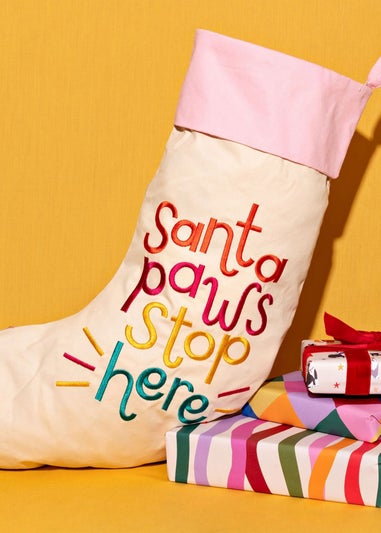 Raspberry Blossom Multi-coloured Cats Stocking Santa Paws Stop Here